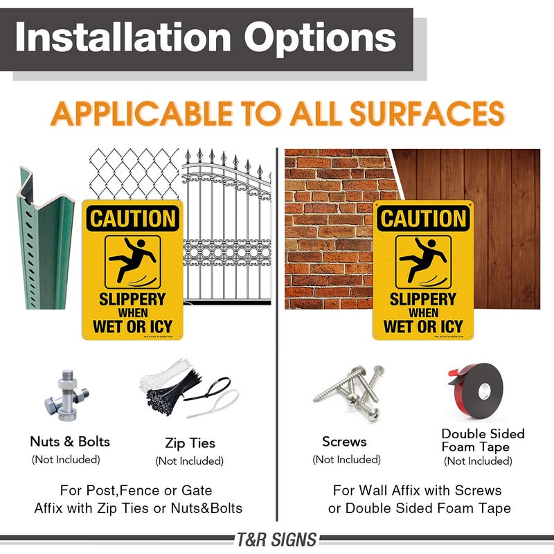 TR Slippery When Wet Or ICY Sign, Caution Sign, 4 Pack, 10" x 7" Rust Free .040 Aluminum, UV Protected, Waterproof, Weatherproof and Fade Resistant, 4 Pre-drilled Holes - Image 4